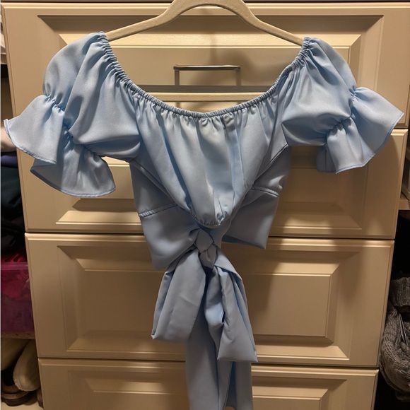 Light Blue Off-Shoulder Ruffle Top - Picture 2 of 5